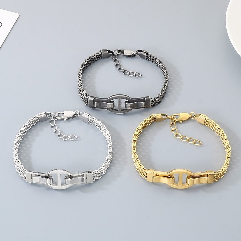 Kemstone Link Clasp Bracelet for Men Women Titanium Steel Flat Mesh Chain KB212801-KFC