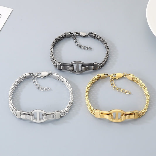 Kemstone Link Clasp Bracelet for Men Women Titanium Steel Flat Mesh Chain KB212801-KFC