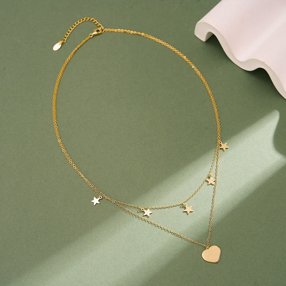 Kemstone 925 Sterling Silver Layered Heart Star Necklace for Women Y Chain Tassel Gold Silver BQN46