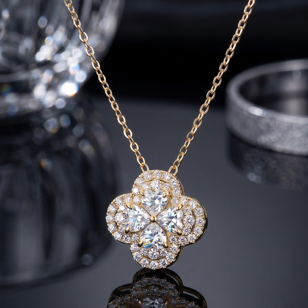 Kemston Clover Moissanite Cluster Necklace for Women 925 Sterling Silver Floral Detail SMON17