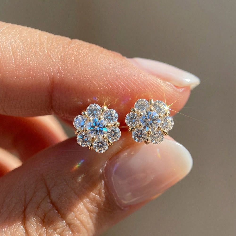 Kemston 925 Sterling Silver Flower Moissanite Stud Earrings for Women SMOE27