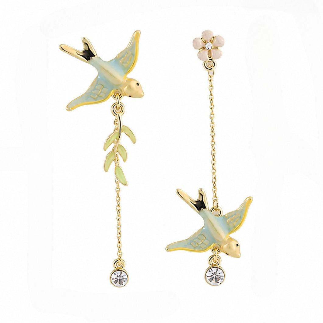 Kemstone Asymmetrical Swallow Drop Earrings for Women Floral Tassel D84993