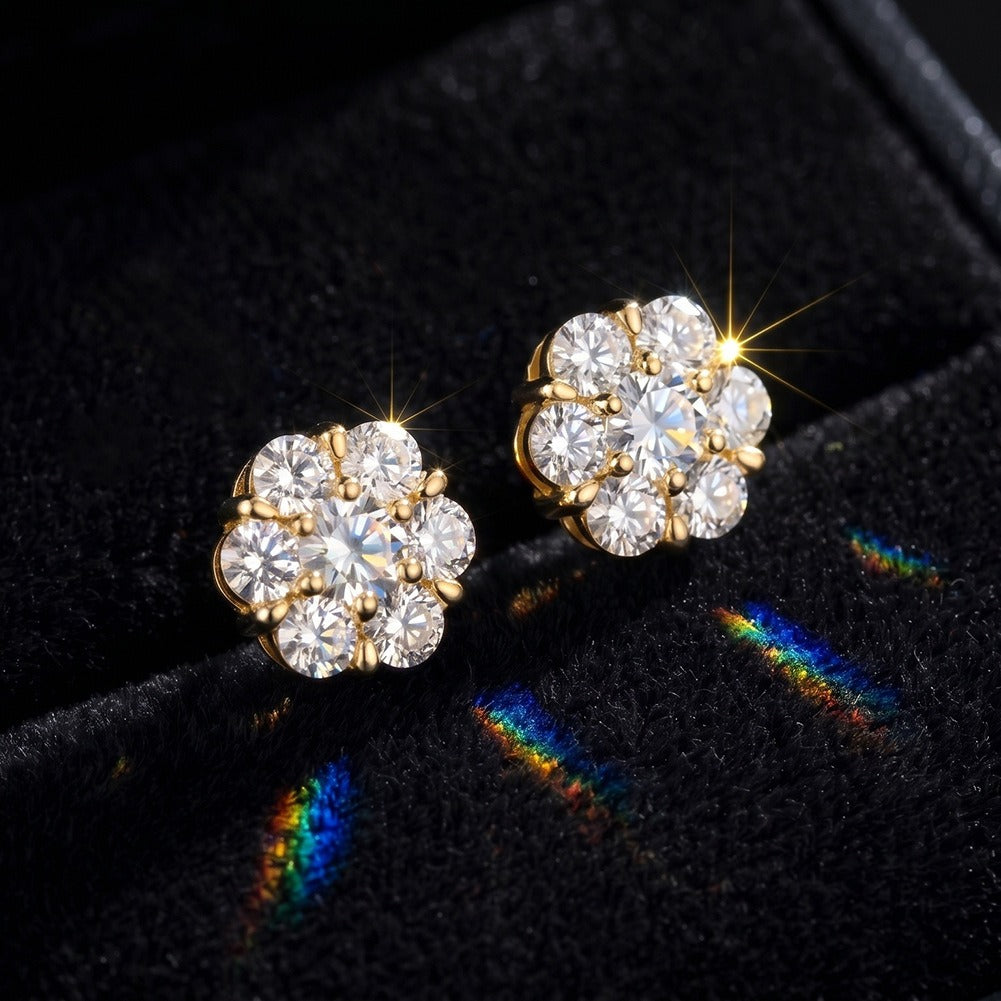 Kemston 925 Sterling Silver Flower Moissanite Stud Earrings for Women SMOE27