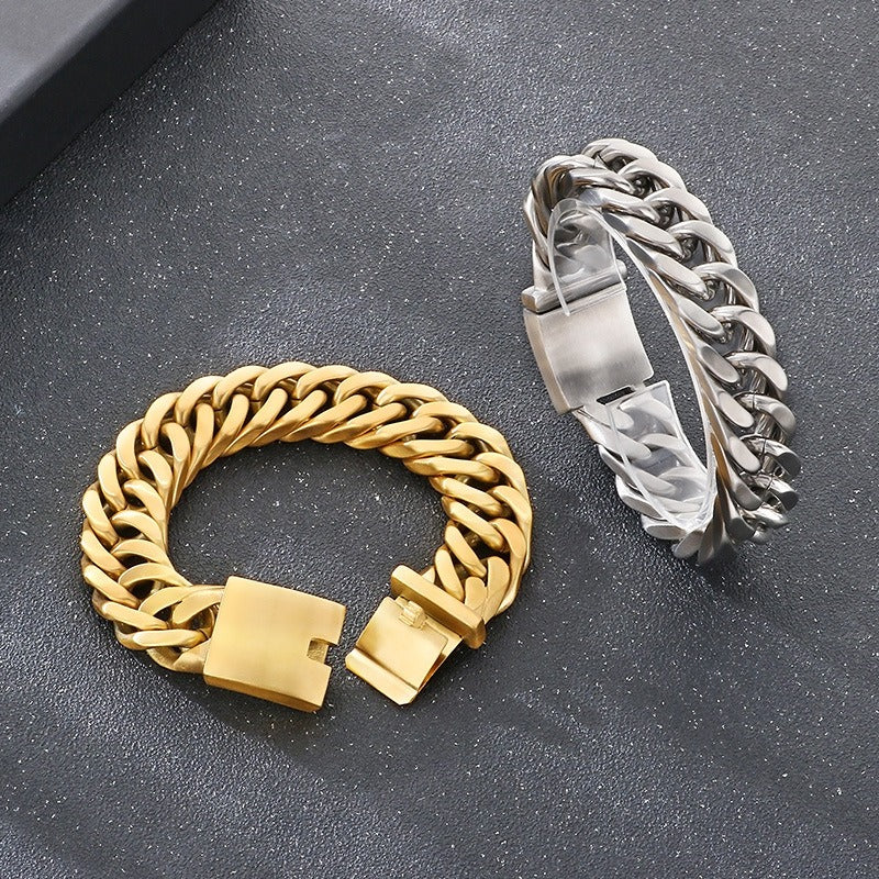 Kemstone Titanium Steel Double Weave Cuban Chain Bracelet – Four-Sided Brushed Style for Men KB39766-D