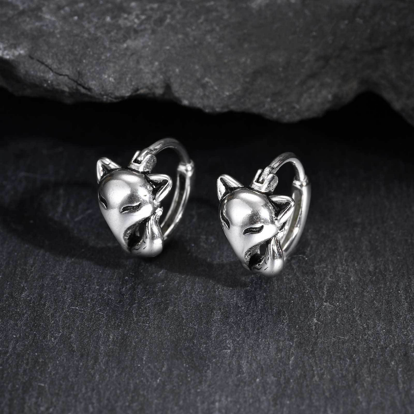 Kemstone Stainless Steel Fox Hoop Earring – Cubic Zirconia Rose Detail for Men & Women EH-821