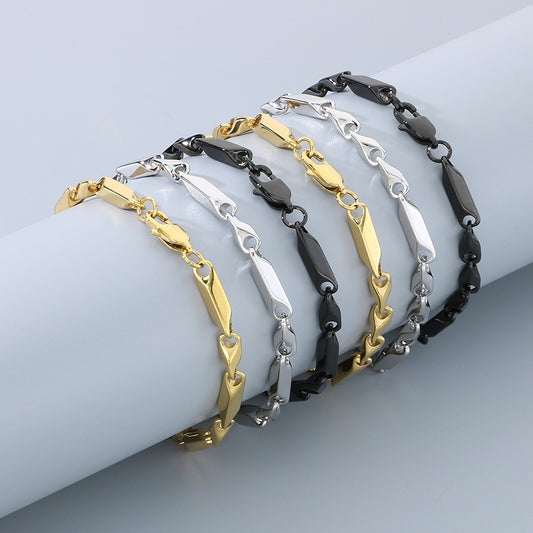 Kemstone Angular Link Chain Necklace Bracelet Titanium Steel 4mm Slim Geometric Chain for Men & Women KS222728-KFC