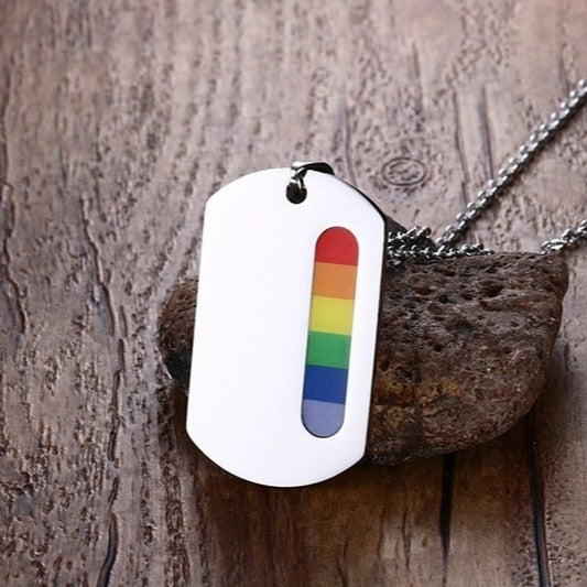Kemstone Stainless Steel Multicolor Stripe Bar Pendant Necklace for Men Geometric Minimal Plate Design PPN-005