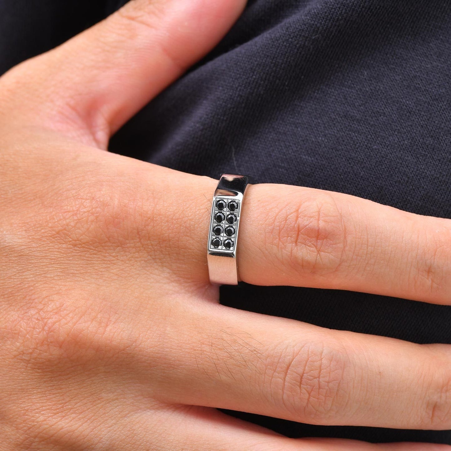 Kemston Stainless Steel Black Zirconia Ring for Men Geometric Square Design Minimal Style R-728S