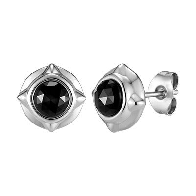 Kemston Stainless Steel Black Cubic Zirconia Stud Earrings for Men Geometric Detail ES-836