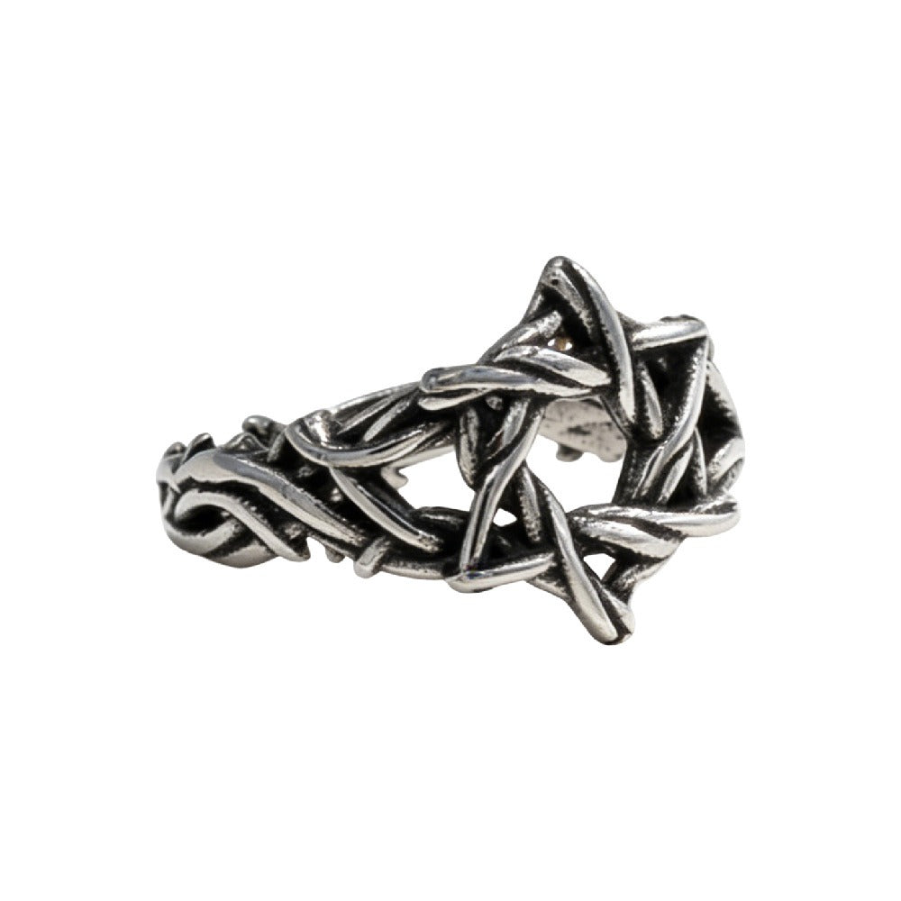 Kemstone Titanium Steel Woven Star Ring for Men Vintage Geometric Silver R1968