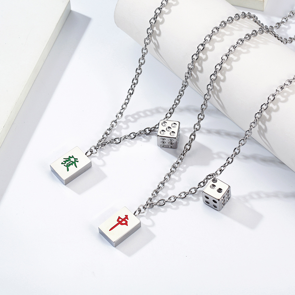 Kemston Stainless Steel Dice Cube Pendant Necklace for Men Streetwear K-PT475