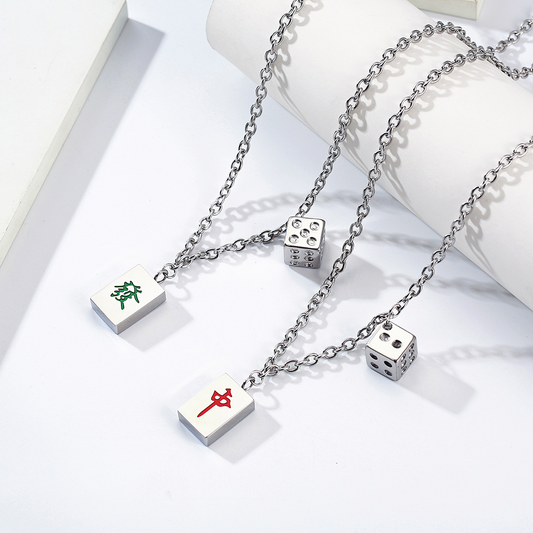Kemston Stainless Steel Dice Cube Pendant Necklace for Men Streetwear K-PT475