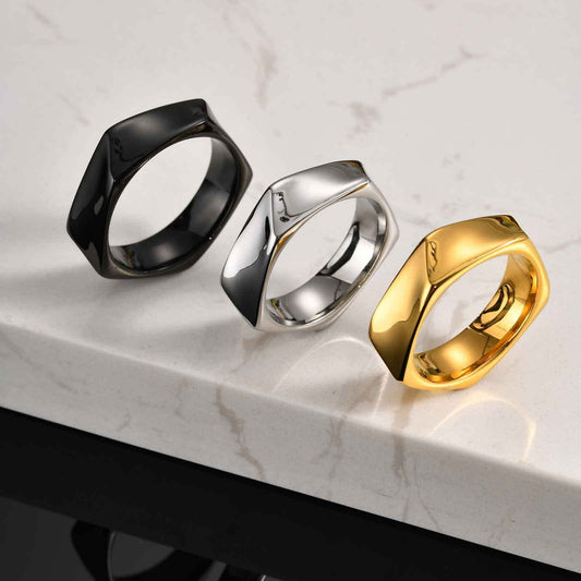 Kemstone Stainless Steel Geometric Ring – Pentagon Minimalist Band for Men RC-915