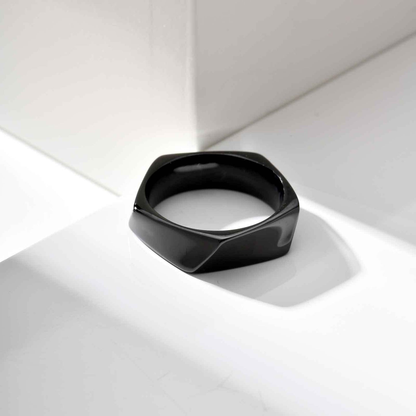 Kemstone Stainless Steel Geometric Ring – Pentagon Minimalist Band for Men RC-915