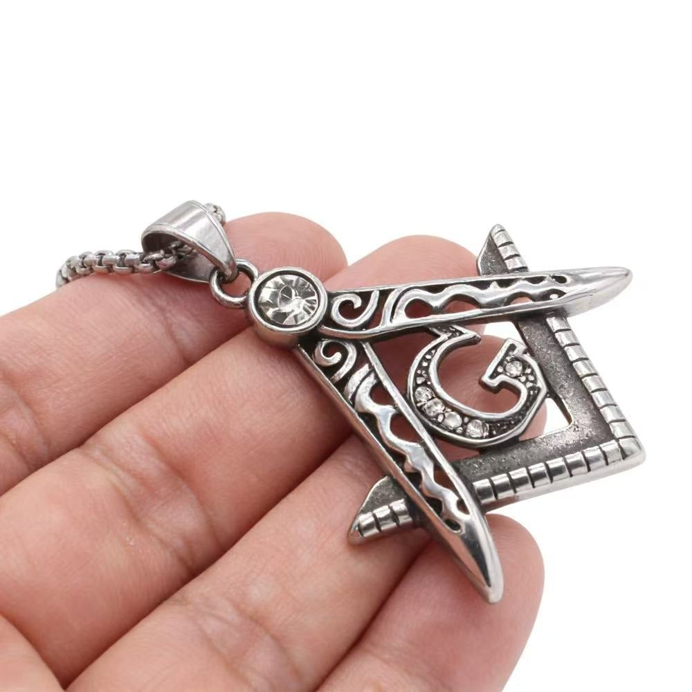 Kemstone G Letter Pendant Necklace Cubic Zirconia Stainless Steel for Men P1547