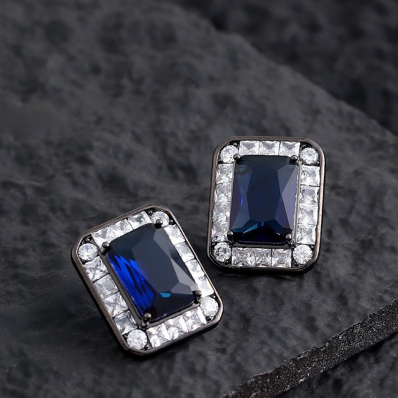 Kemstone Blue Stone Stud Earrings for Women Square Cubic Zirconia Copper TD08726