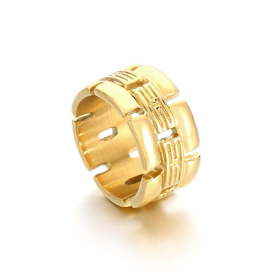 Kemstone Titanium Steel Geometric Square Ring – Vintage Woven Openwork Band for Men KR105968-KJX