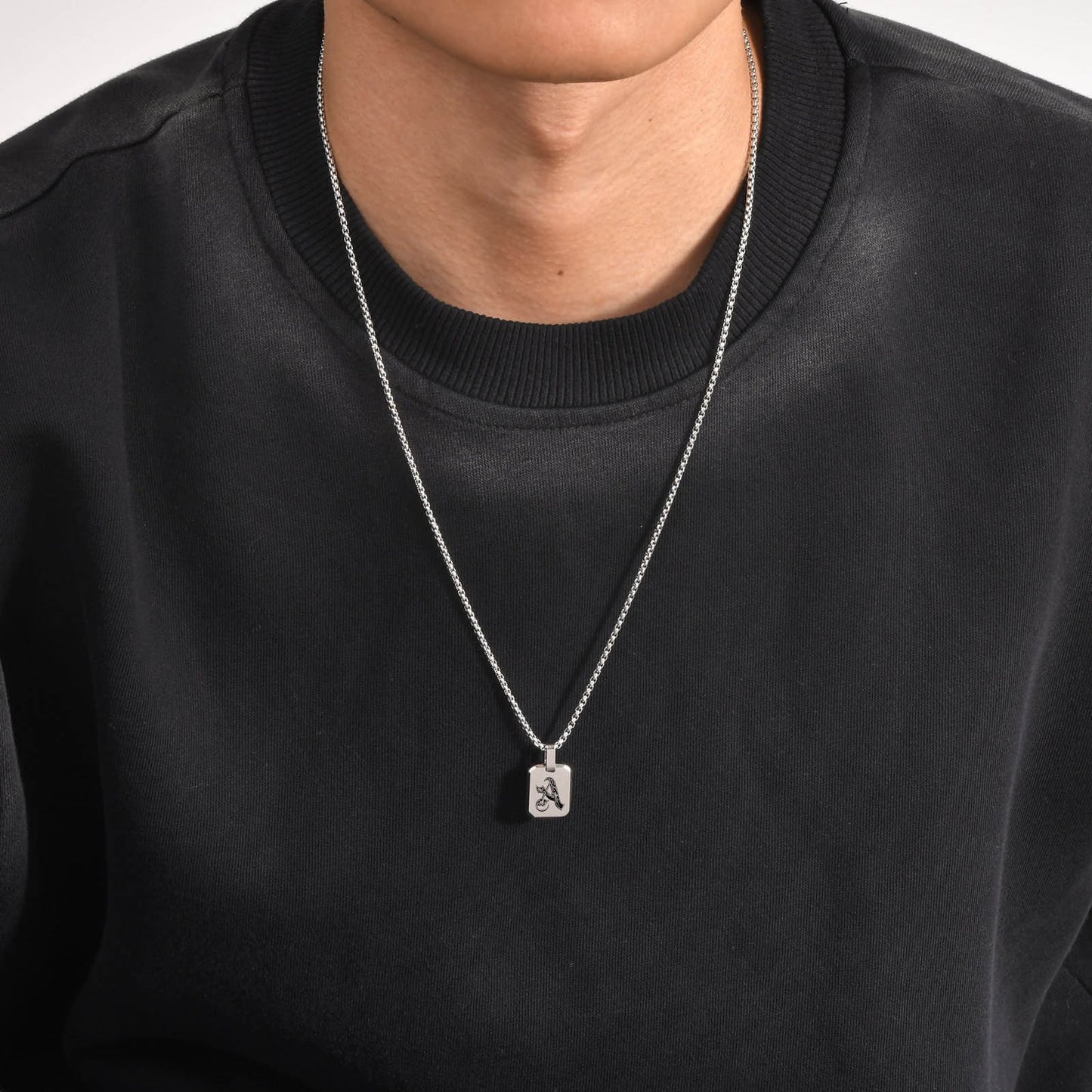 Kemston Initial Letter Pendant Necklace for Men Stainless Steel Tag Design PN-1925
