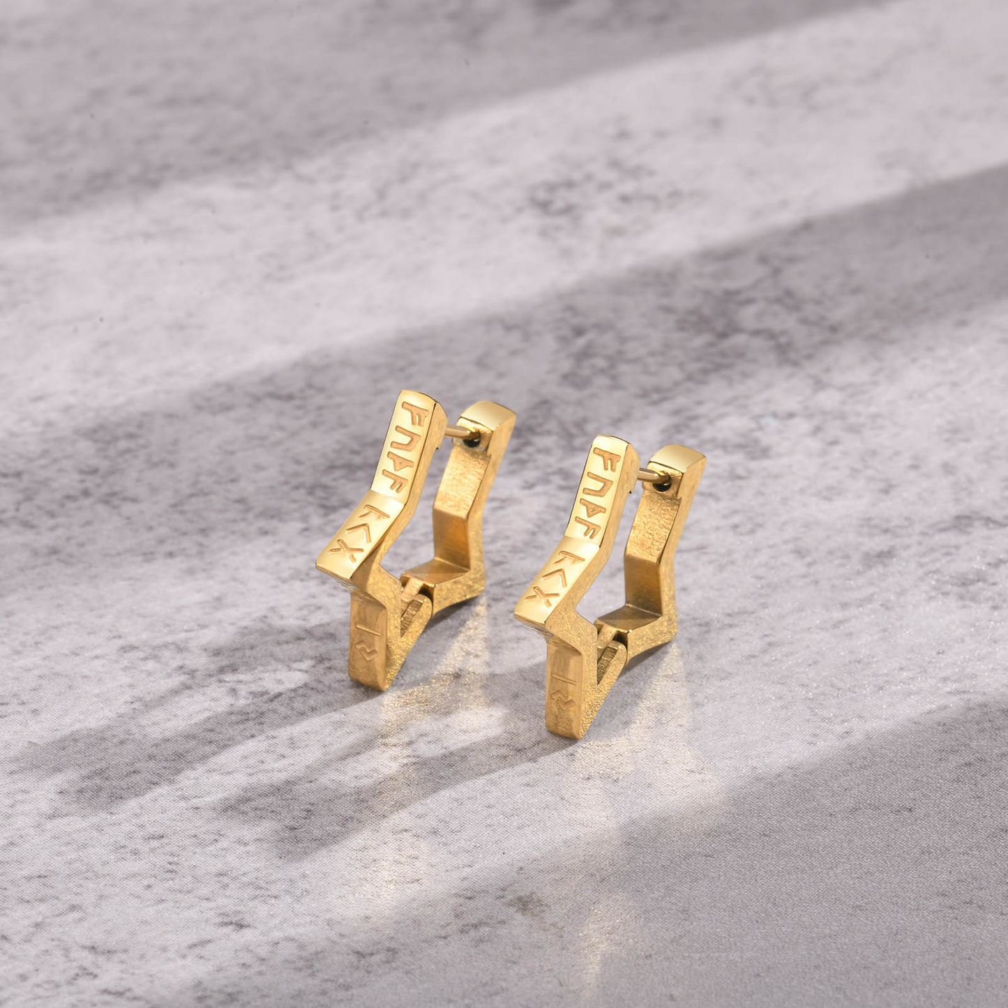 Kemstone Star Hoop Earrings Stainless Steel Gold Plated Geometric Design for Men EH-525