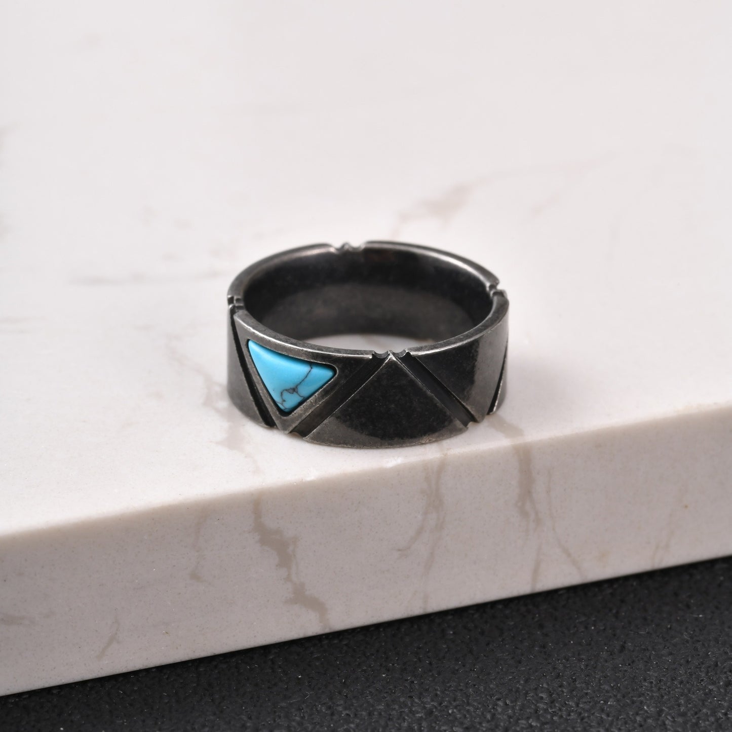 Kemstone Stainless Steel Triangle Turquoise Ring for Men Vintage Gray RC-111