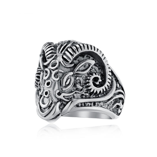 Kemstone Goat Head Relief Stainless Steel Signet Ring for Men – Vintage K-R882