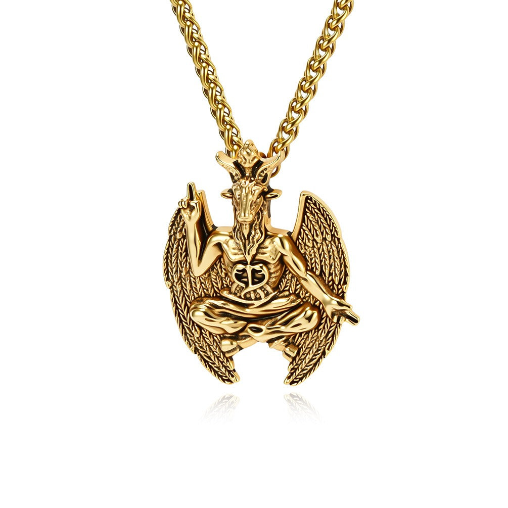 Kemstone Stainless Steel Goat Pendant Necklace for Men Gothic Winged Design K-PT715