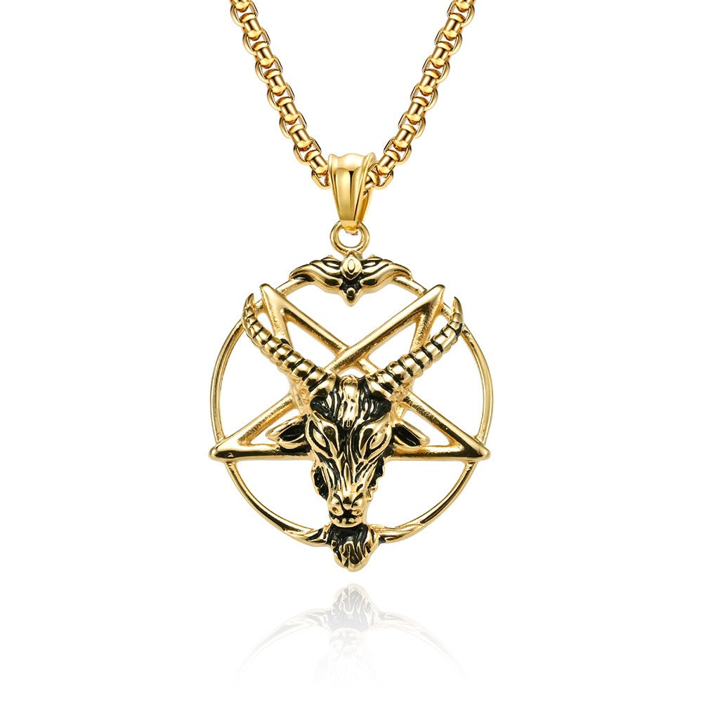 Kemstone Goat Head Pentagram Pendant Necklace for Men Stainless Steel Gothic Symbol Design K-PT438