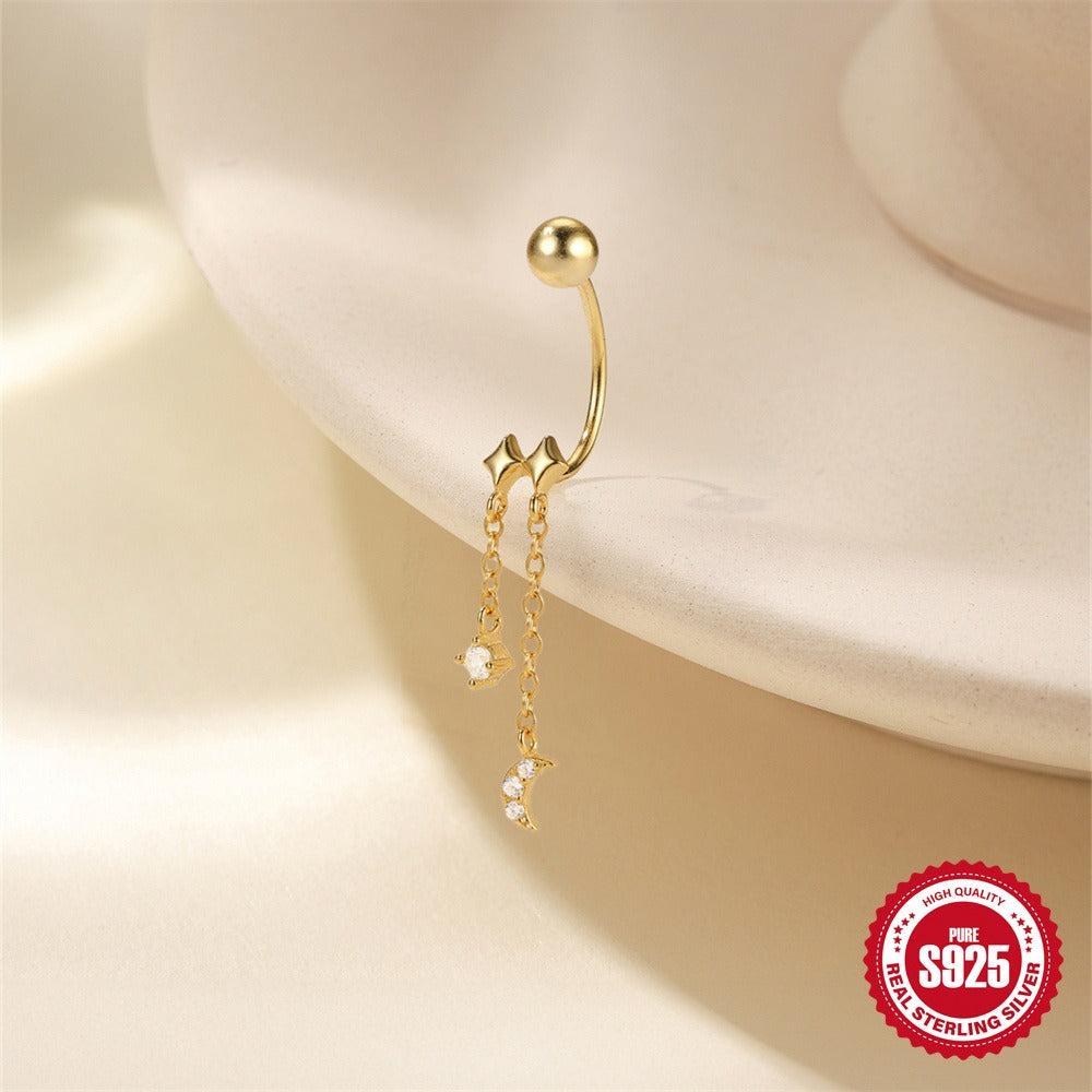 Kemstone 925 Sterling Silver Star Moon Tassel Earring for Women Cubic Zirconia Drop 60255070108C