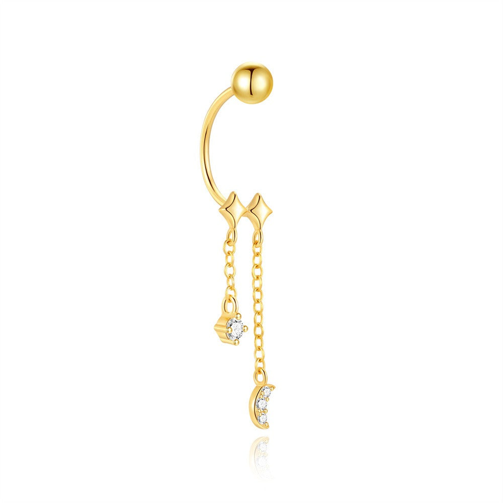 Kemstone 925 Sterling Silver Star Moon Tassel Earring for Women Cubic Zirconia Drop 60255070108C