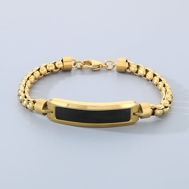Kemstone Stainless Steel ID Bracelet for Men Black Inlay Curved Plate KB167900-KLHQ