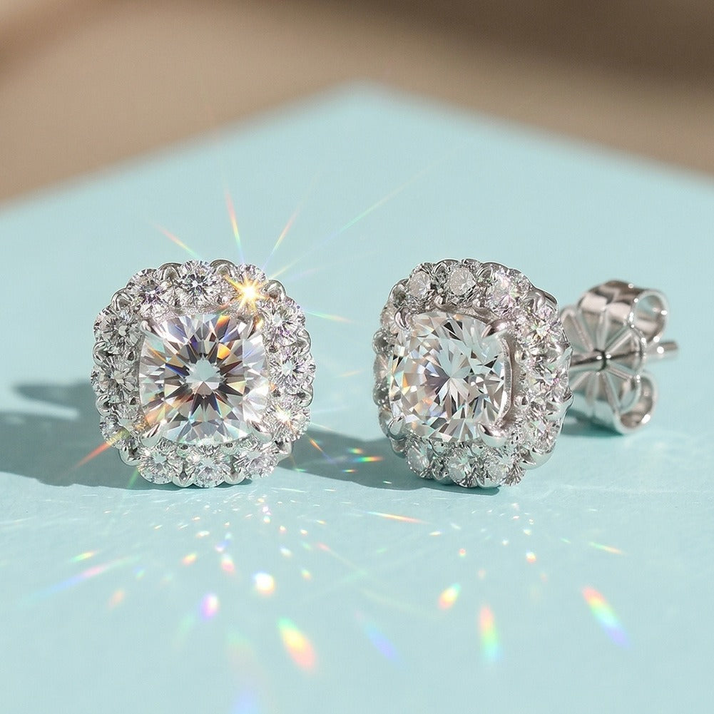 Kemston 925 Sterling Silver Halo Moissanite Stud Earrings for Women SMOE26