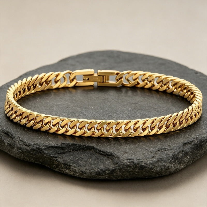 Kemstone Titanium Steel Double Curb Chain Bracelet for Men KB186683-Z