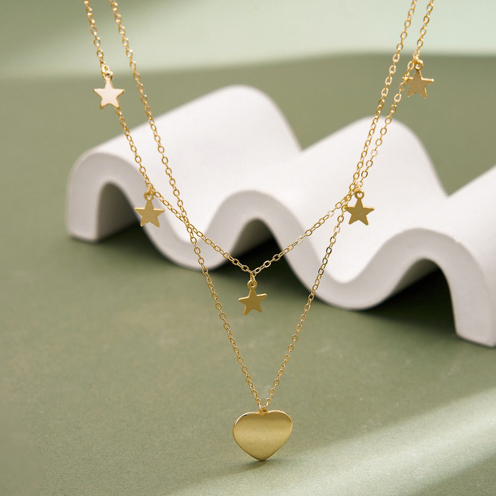 Kemstone 925 Sterling Silver Layered Heart Star Necklace for Women Y Chain Tassel Gold Silver BQN46