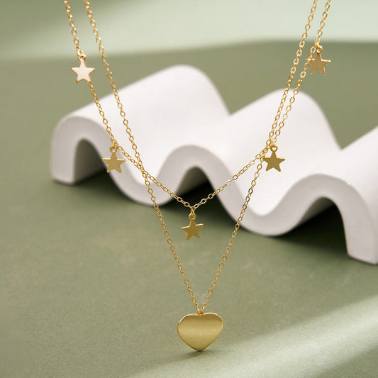 Kemstone 925 Sterling Silver Layered Heart Star Necklace for Women Y Chain Tassel Gold Silver BQN46