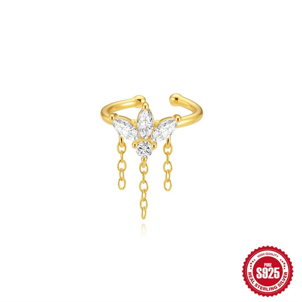 Kemstone 925 Sterling Silver Cubic Zircon Tassel Ear Cuff for Women No Piercing Gold Ear Clip 60268371895C