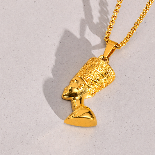 Kemston Nefertiti Pendant Necklace for Men Stainless Steel Gold Plated Egyptian Style PN-1628