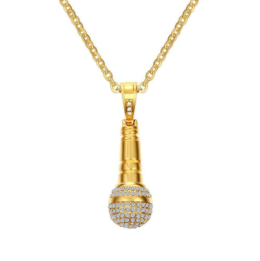 Kemstone Stainless Steel Microphone Pendant Necklace for Men Women Gold Plated PN-729