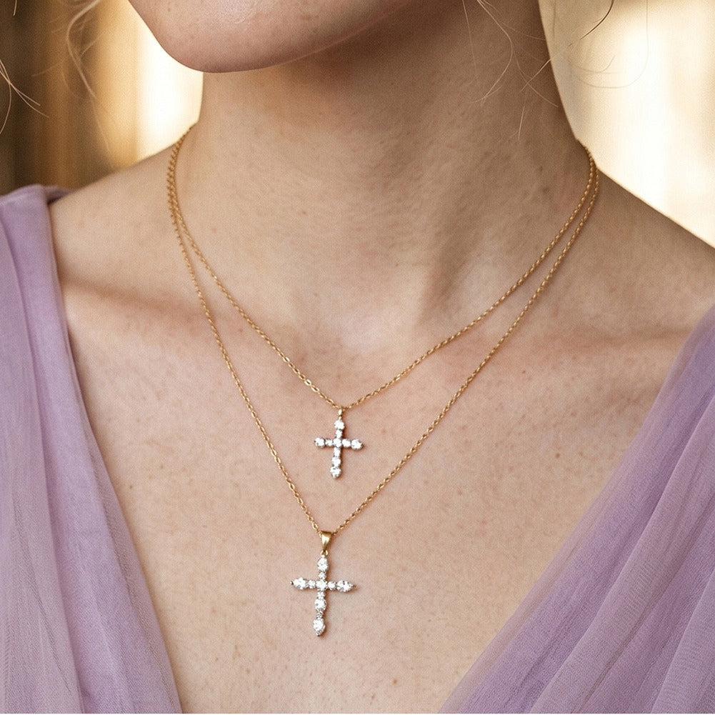 Kemston Moissanite Cross Pendant Necklace for Women 925 Sterling Silver Minimal Design SMON16