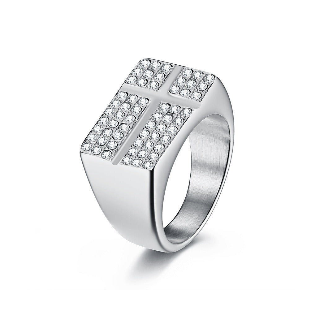 Kemstone Gold Plated Stainless Steel Cross Ring for Men K-R1117