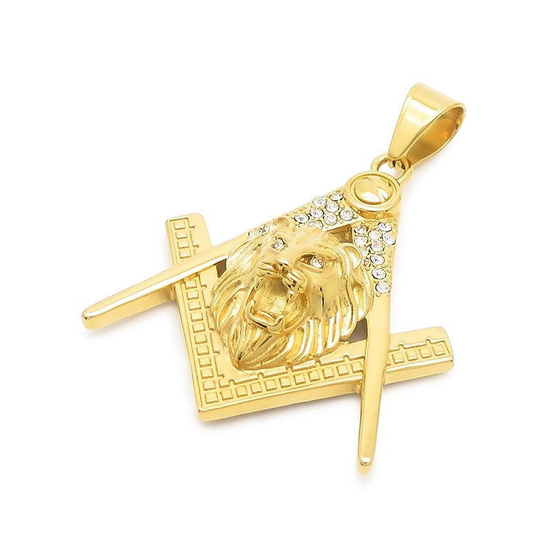 Kemstone Titanium Steel Lion Head Pendant Necklace – Gold-Plated Statement Design for Men KP130478-MZOZ