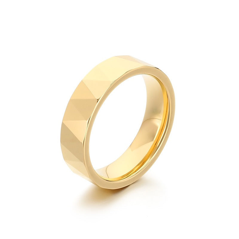 Kemstone Gold Plated Tungsten Couple Rings – Faceted V-Cut Wedding Bands KR114265-TS