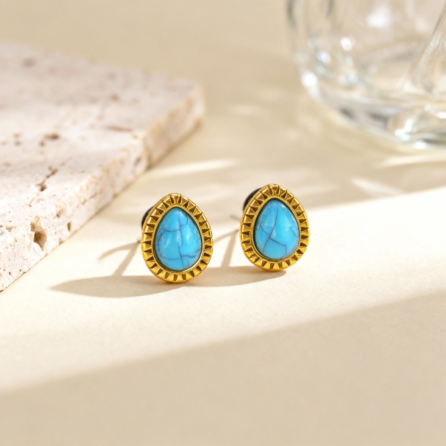 Kemstone Stainless Steel Turquoise Stud Earrings for Men & Women ES-788