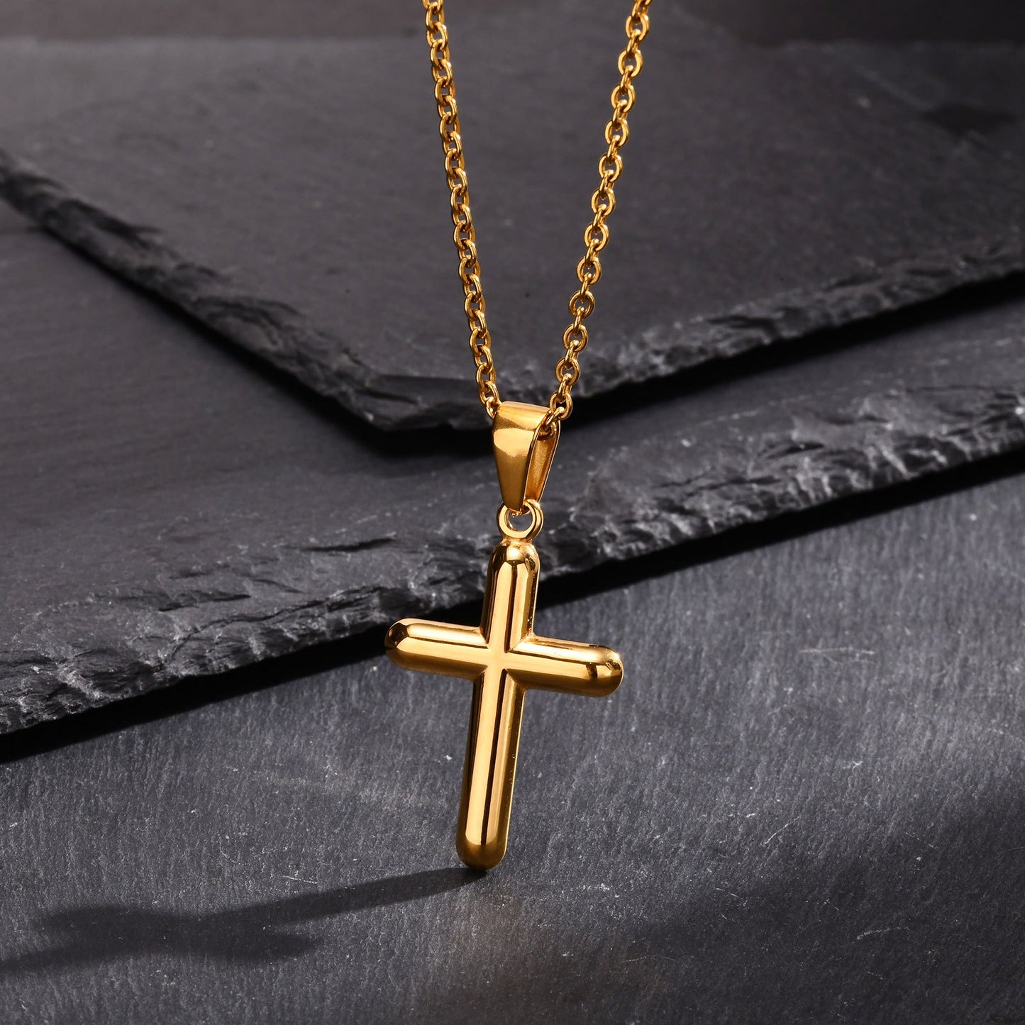 Kemstone Stainless Steel Cross Pendant Necklace for Men – Polished Gold 2011