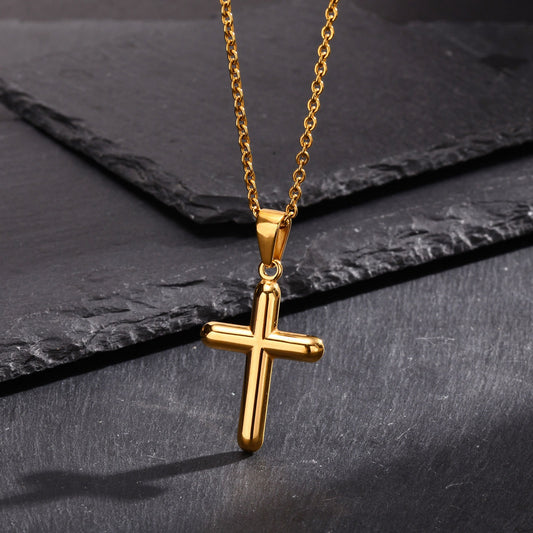 Kemstone Stainless Steel Cross Pendant Necklace for Men – Polished Gold 2011