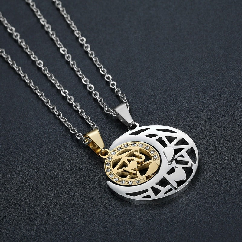 Kemston Sun Moon Couple Necklace Set for Men & Women Titanium Steel LOVE YOU TN0363