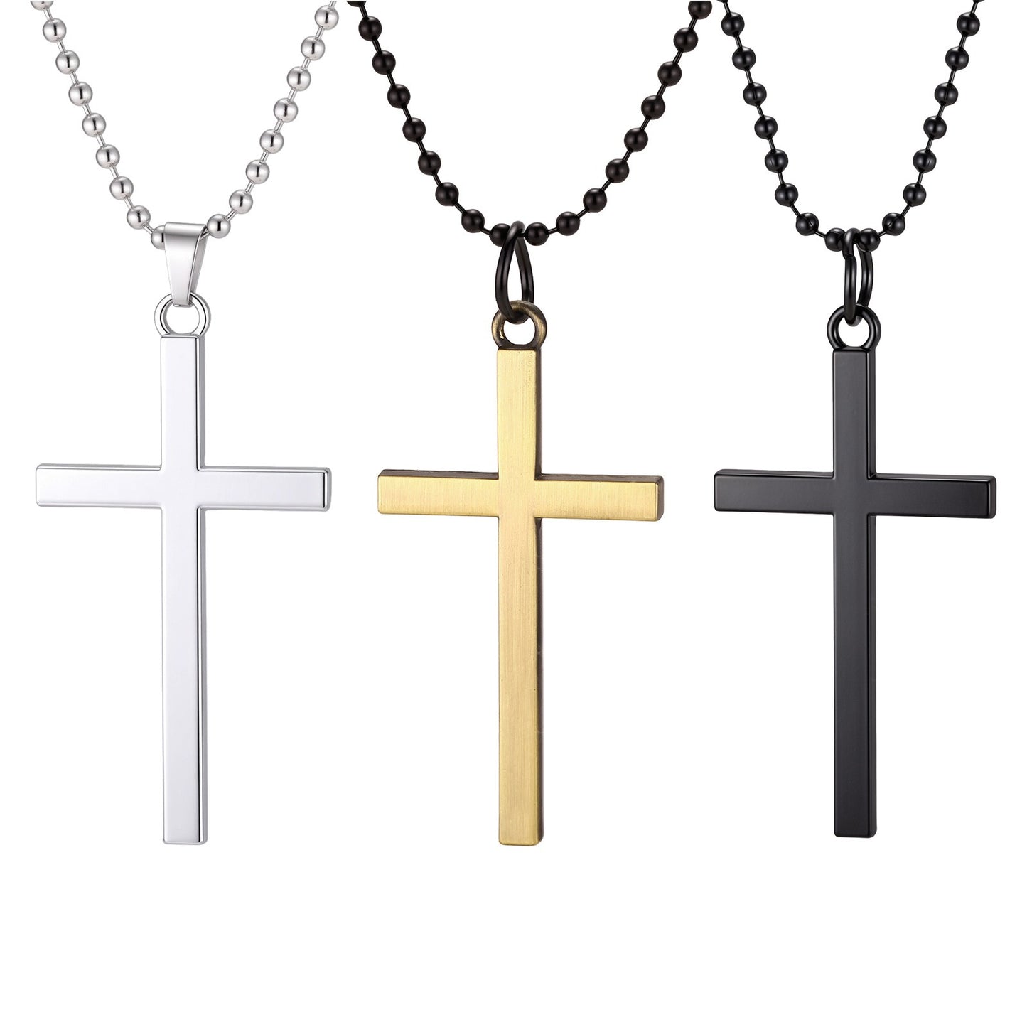 Kemston Cross Pendant Necklace for Men Alloy Long Chain Hip Hop Style NC-3028