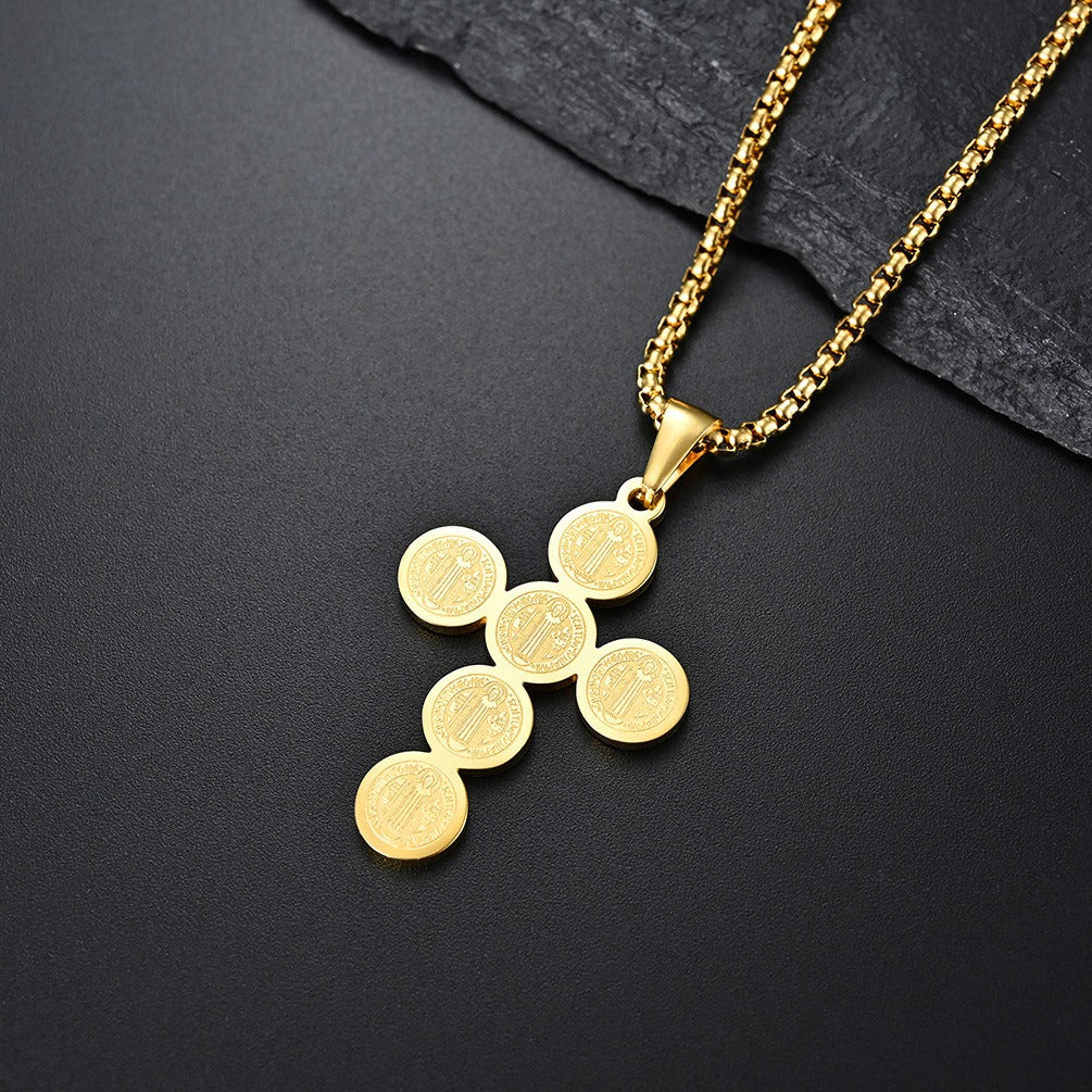 Kemstone Stainless Steel Medallion Cross Necklace for Men Vintage Style K-PT303