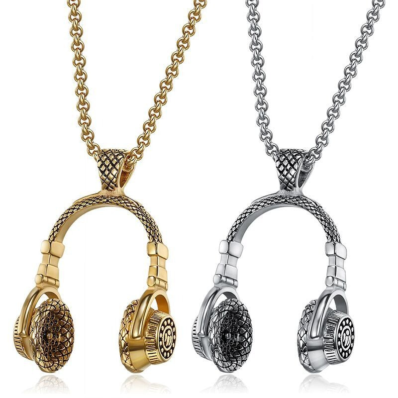 Kemston Titanium Steel Headphone Pendant Necklace for Men Hip Hop Music TN0195