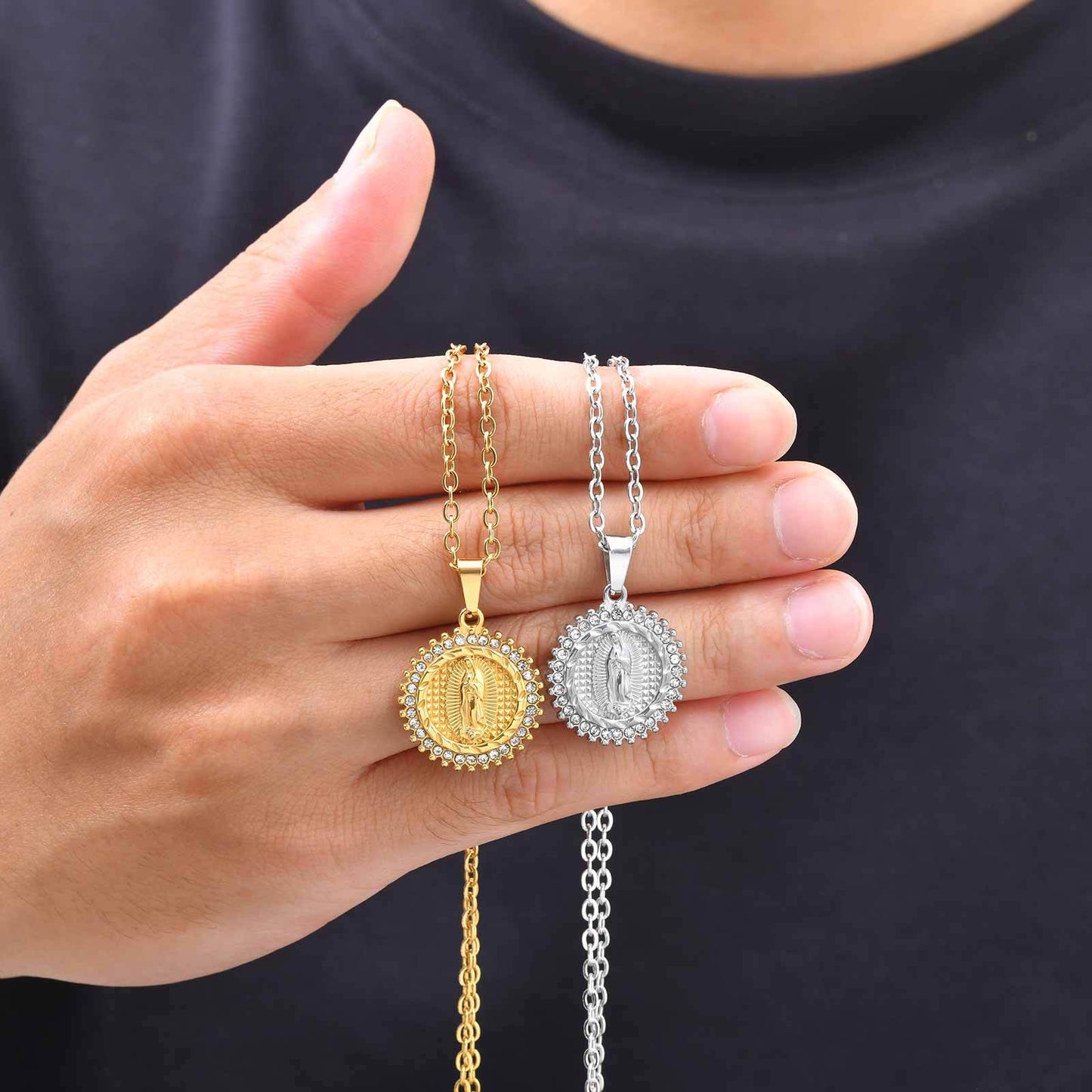 Kemston Vintage Round Medallion Coin Pendant Necklace for Men & Women Stainless Steel PN-2428