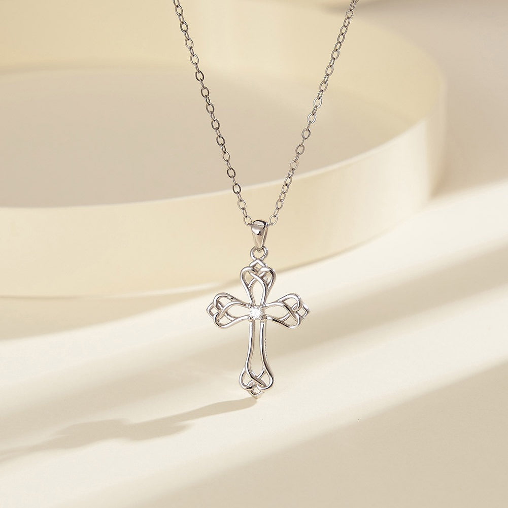 Kemstone 925 Sterling Silver Celtic Knot Cross Necklace for Women Cubic Zirconia Pendant Gold Silver APN42